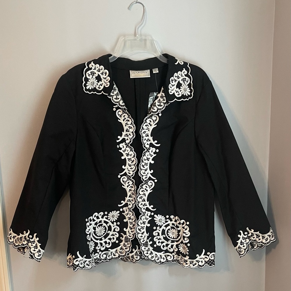 Victor Costa Navy & White Embroidered Jacket